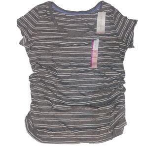 Liz Lange Maternity Gray, White Striped Ruched Side Top SZ XXL NWT